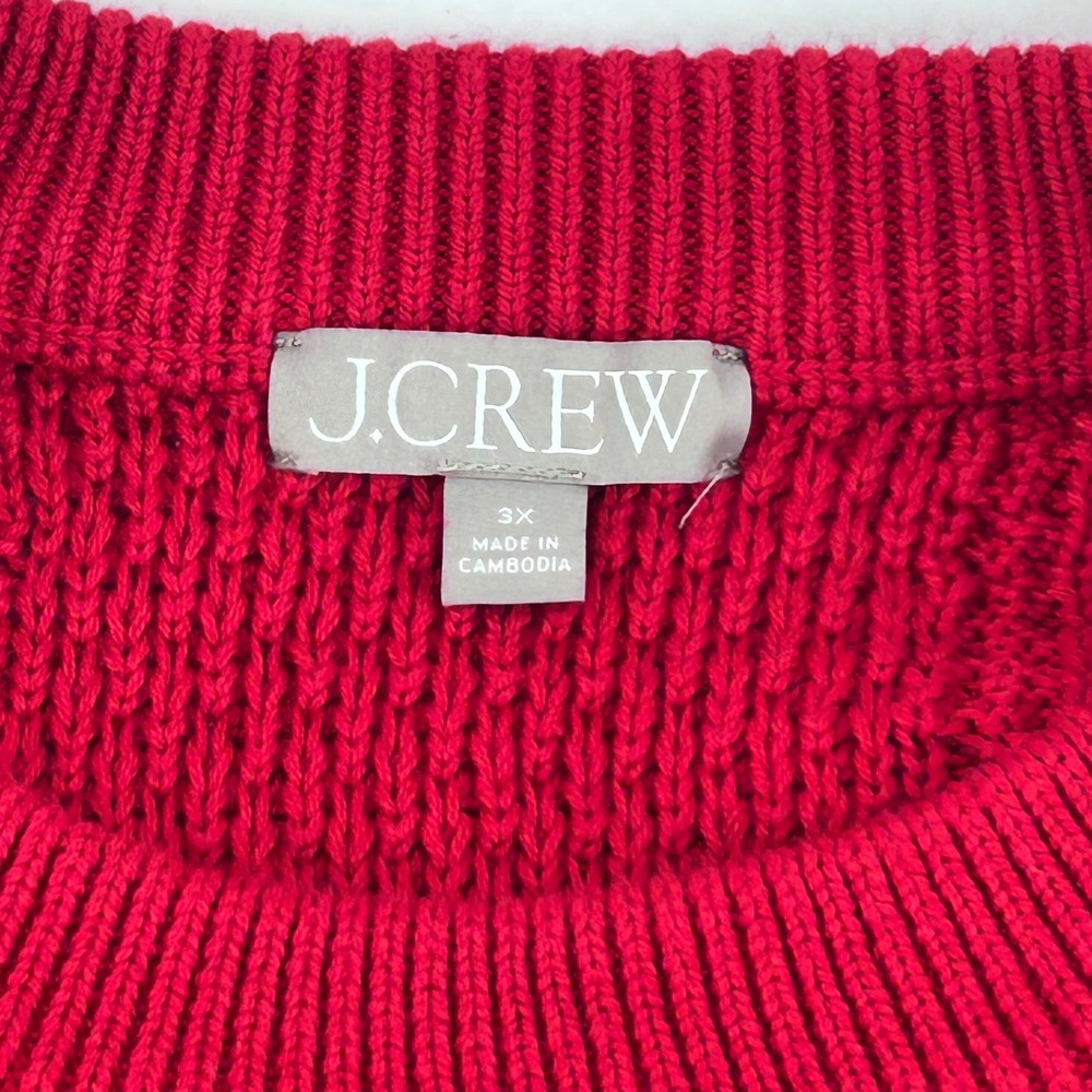 J.Crew Womens 3X Red Cable Knit Cotton Crewneck Sweater Mixed Stitch Pullover - Picture 2 of 4